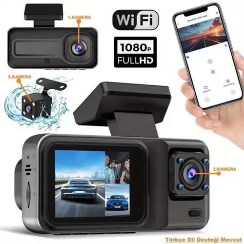 3 Kameralı WiFi Destekli 1080P Ultra HD Araç Kamera Seti
