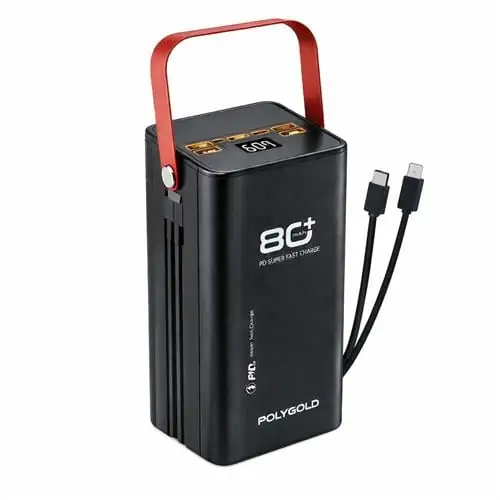 PW680 80000 Mah Taşınabilir Powerbank Şarj Aleti Led Işıklı Çoklu Giriş Çıkışlı Hızlı Şarj Type-c Lightning Dijital Göstergeli 2 Çıkışlı Powerbank Fenerli