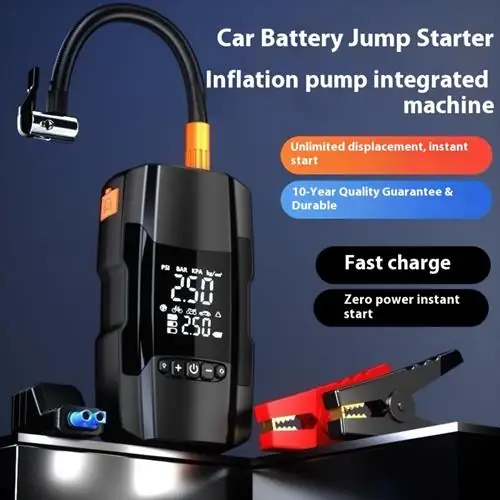 RT602 16000 mAh Akü Takviye Cihazı Dijital Göstergeli Hava Kompresörü Lastik Şişirme Pompası 12V Taşınabilir Powerbank Ve Fener Özellikli