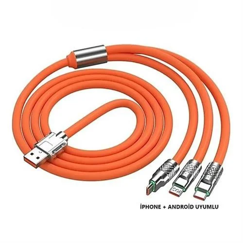 3 İn 1 Type-c Micro Usb Lightning 120 Watt Hızlı Şarj Kablosu