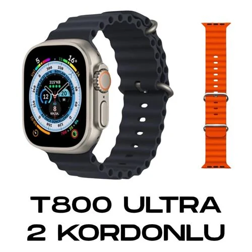 Çift Kordonlu Gümüş Kasa Akıllı Saat T800 Ultra 2