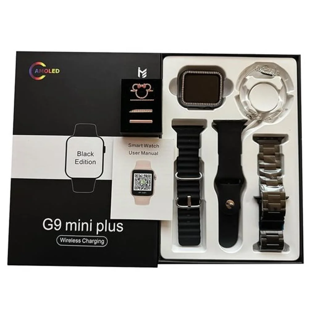 3 Kordon & Charmlı Siyah Akıllı Saat Seti + Bileklik Hediyeli G9 Mini
