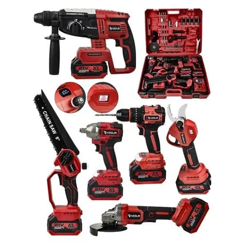 21V 6'lı Çok Amaçlı Atölye Seti (Budama Kesme + Somun Sıkma + Taşlama + Matkap + Hilti)